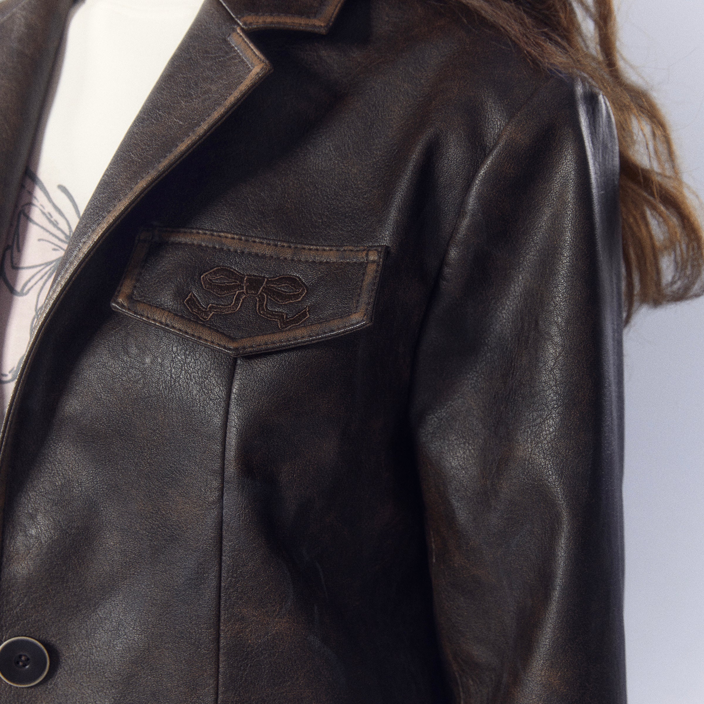 Vintage Brown Embroidered Leather Jacket &amp; Skirt Set - CHINASQUAD