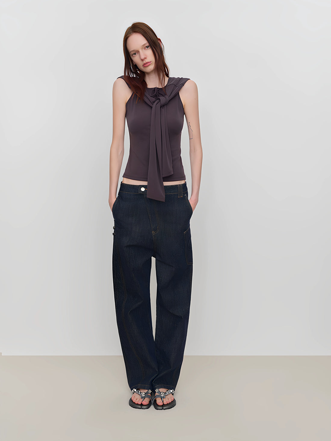 Stretch-Fit Knit Tied Tank Top