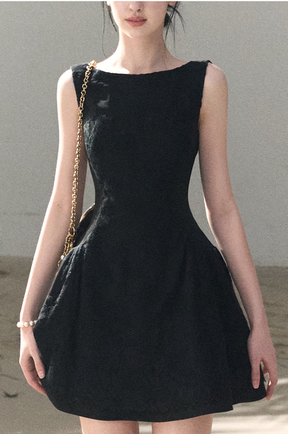 Wool-Blend Waist-Cinched Fitted Dress