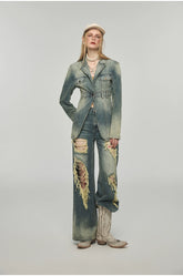 Denim Distressed Wide-Leg Pants - CHINASQUAD