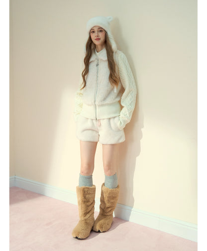 Snowland Lover Faux Fur Knit Panel Jacket