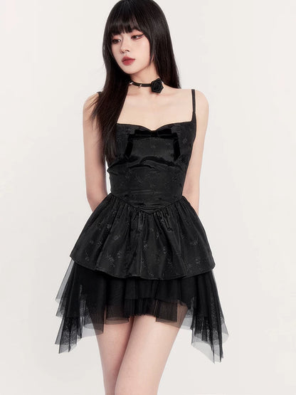 Night Bow Puff Irregular Camisole Dress