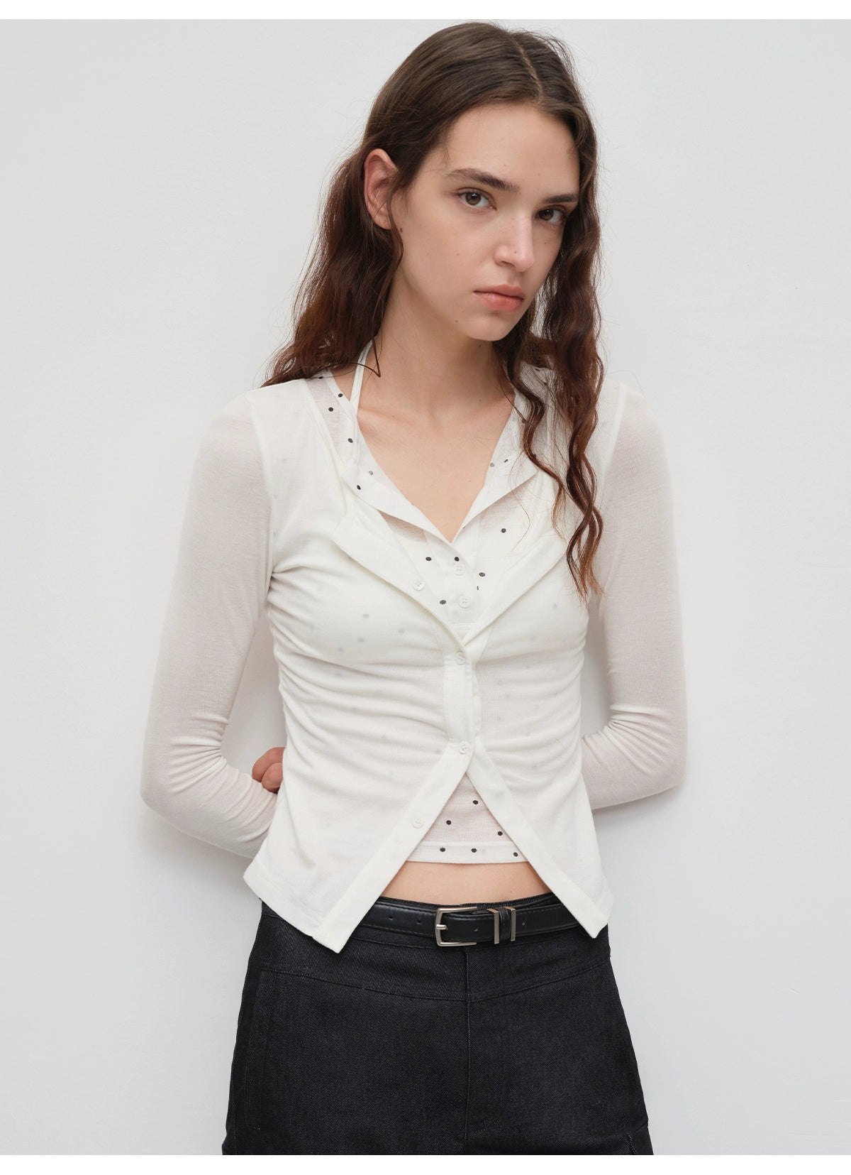 Polka-Dot Long Sleeve Cardigan