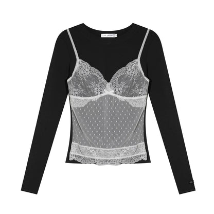 Lace Layered Illusion Long Sleeve T-Shirt