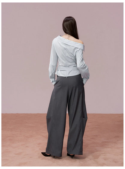 Ruched Belted Cropped Cotton Shirt