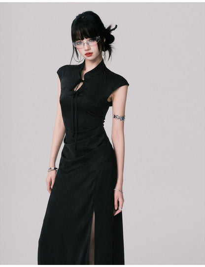 Chinese-Style Slim-Fit Cheongsam Maxi Dress