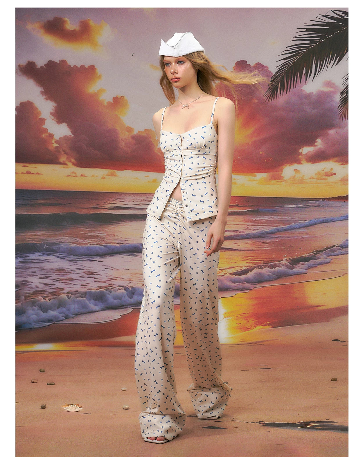 Printed Strapless Camisole Top &amp; Straight-Leg Pants Set