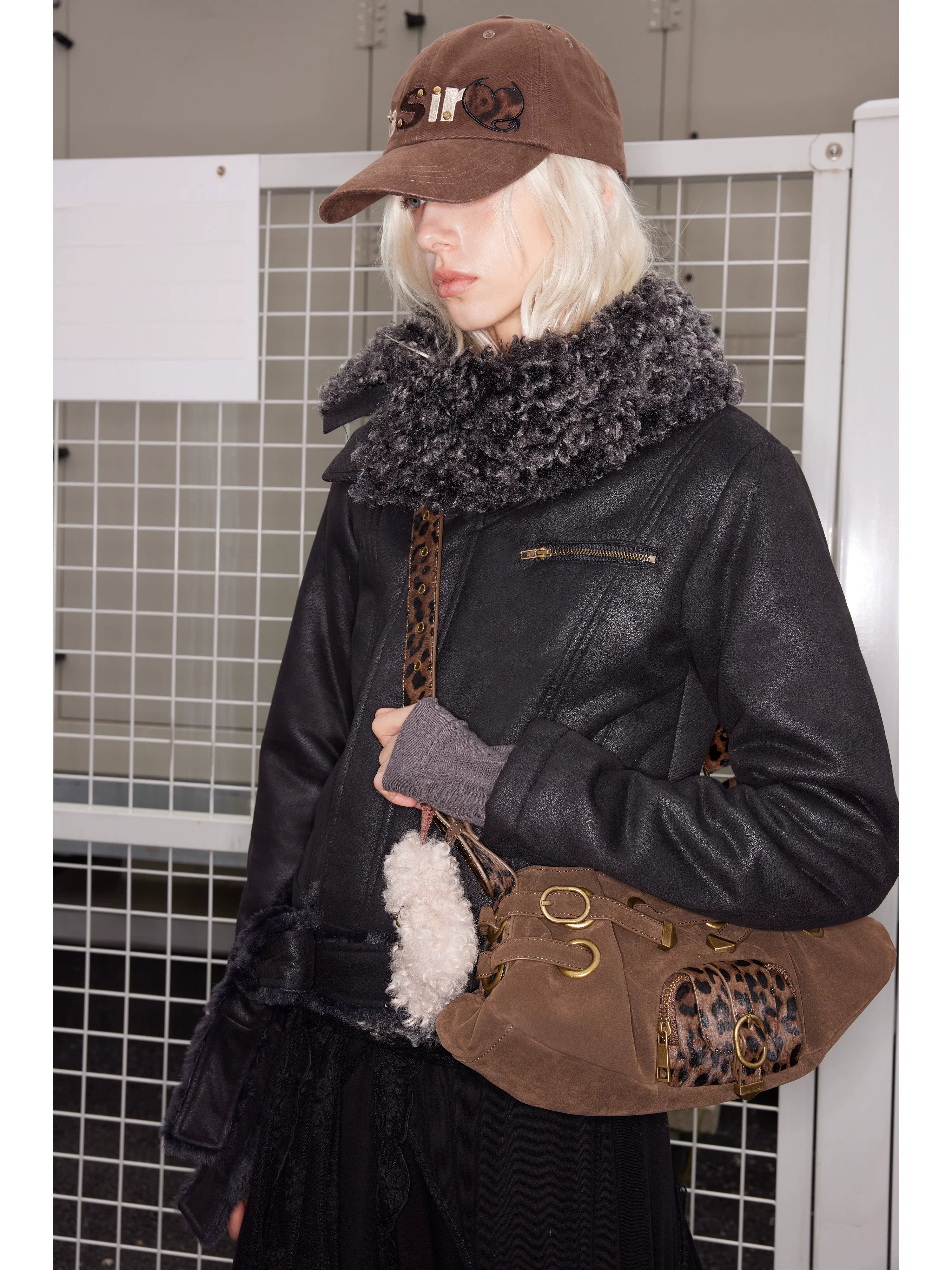 Asymmetric Faux Shearling Biker Jacket