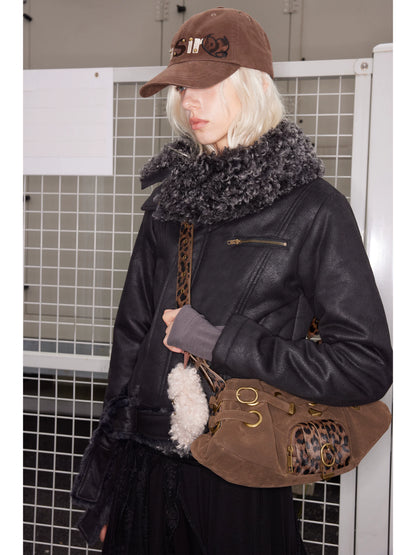 Asymmetric Faux Shearling Biker Jacket