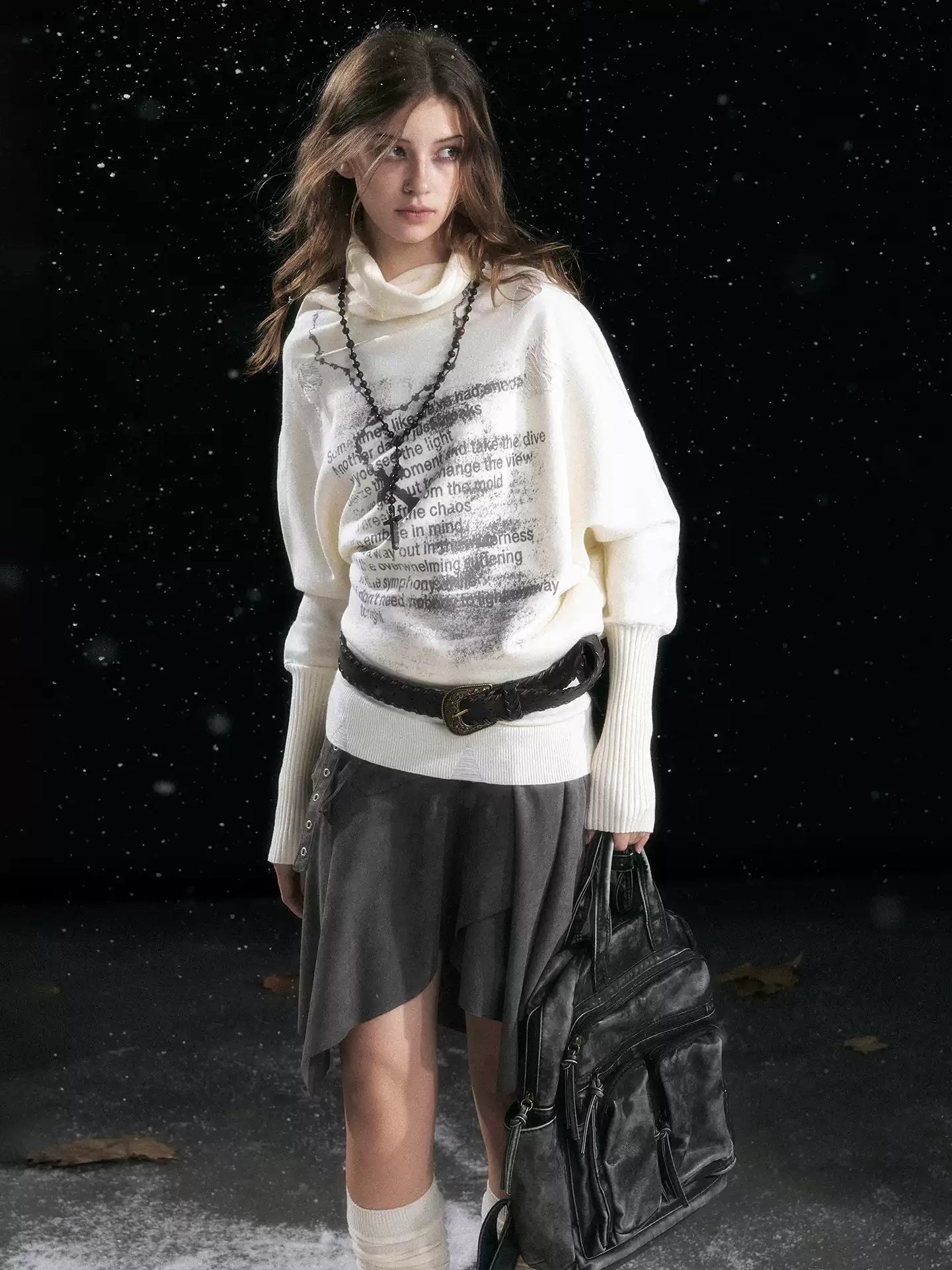 Asymmetric Graffiti Knit Sweater