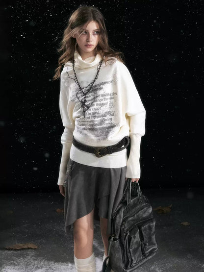 Asymmetric Graffiti Knit Sweater