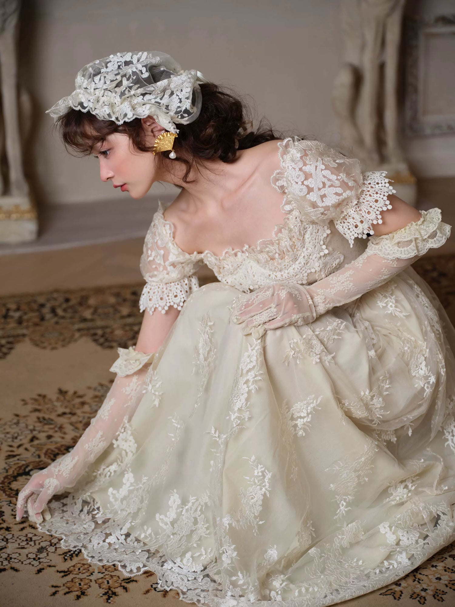 Candlelit Tears Antique Lace Corset Wedding Dress