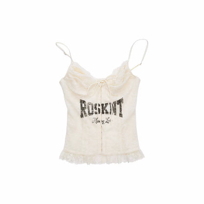 Lace-Up Letter Print Corset Camisole
