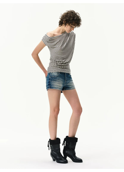 Vintage Washed Low-Rise Denim Shorts
