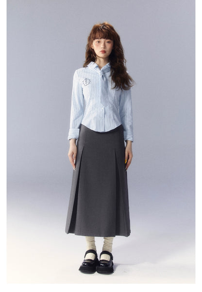 Gray A-line Pleated Suit Skirt - CHINASQUAD