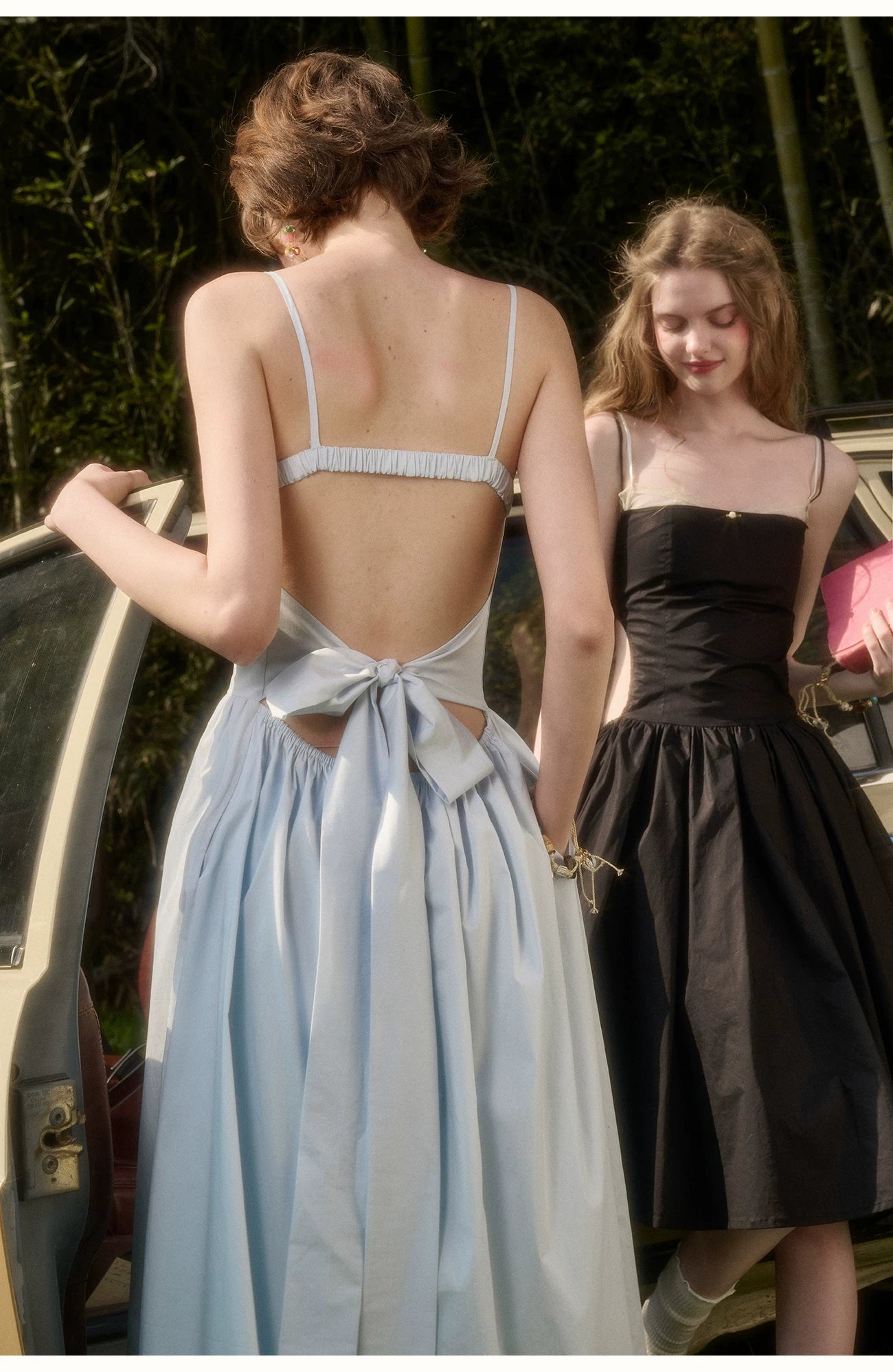 Baby Blue Bow-Tie Layered Maxi Dress