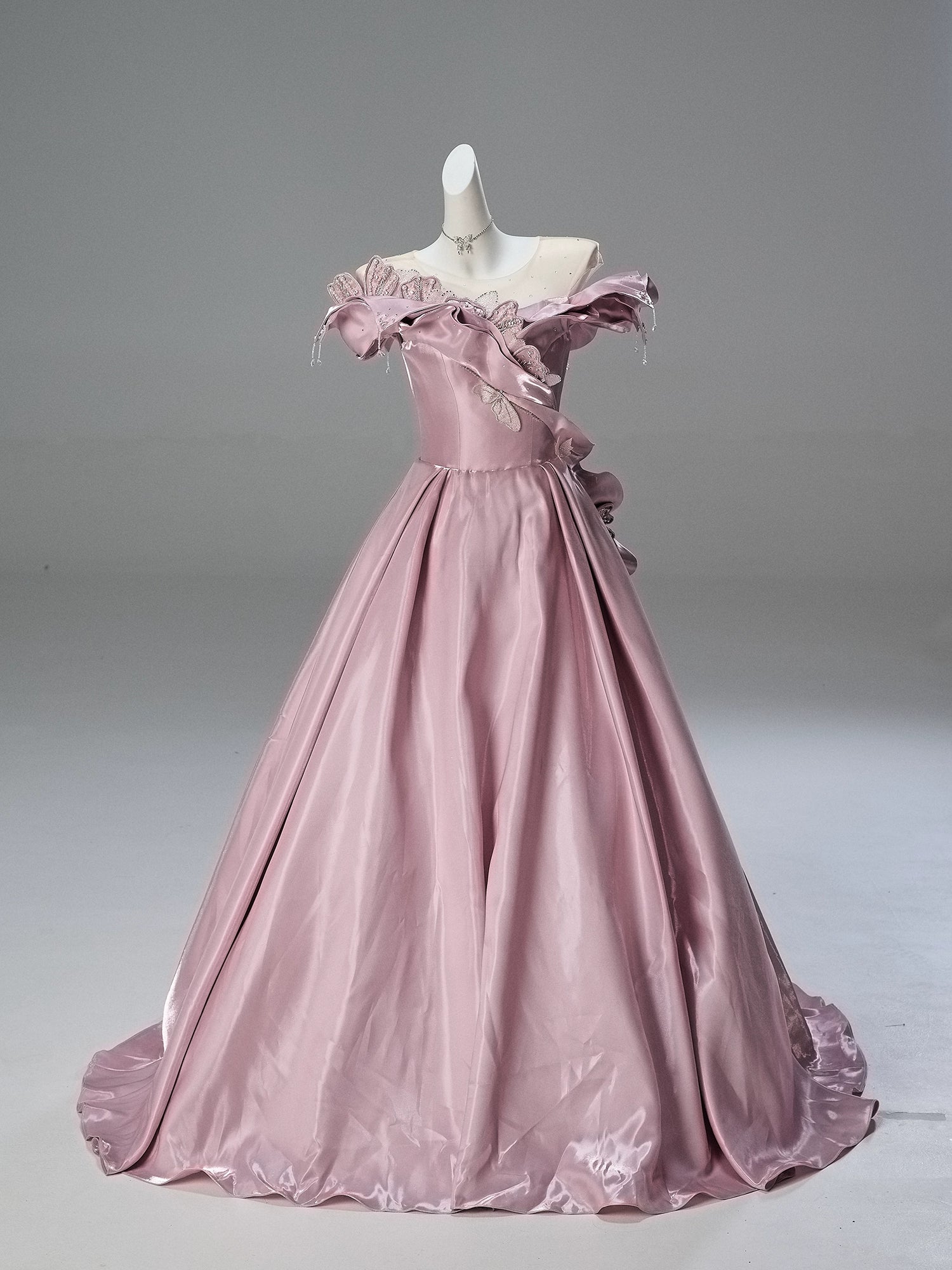 Peachcore Satin Bloom Couture Gown