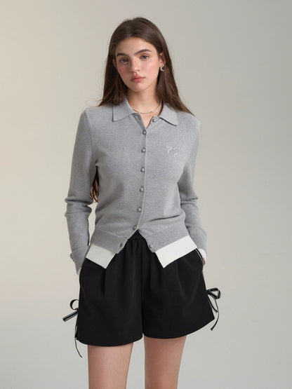 Contrast Bow Woolen Shorts