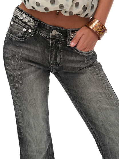 Vintage Embellished Flared Stretch Denim Jeans