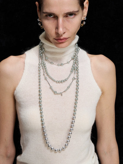 Minimalist Silver Pearl Long Necklace