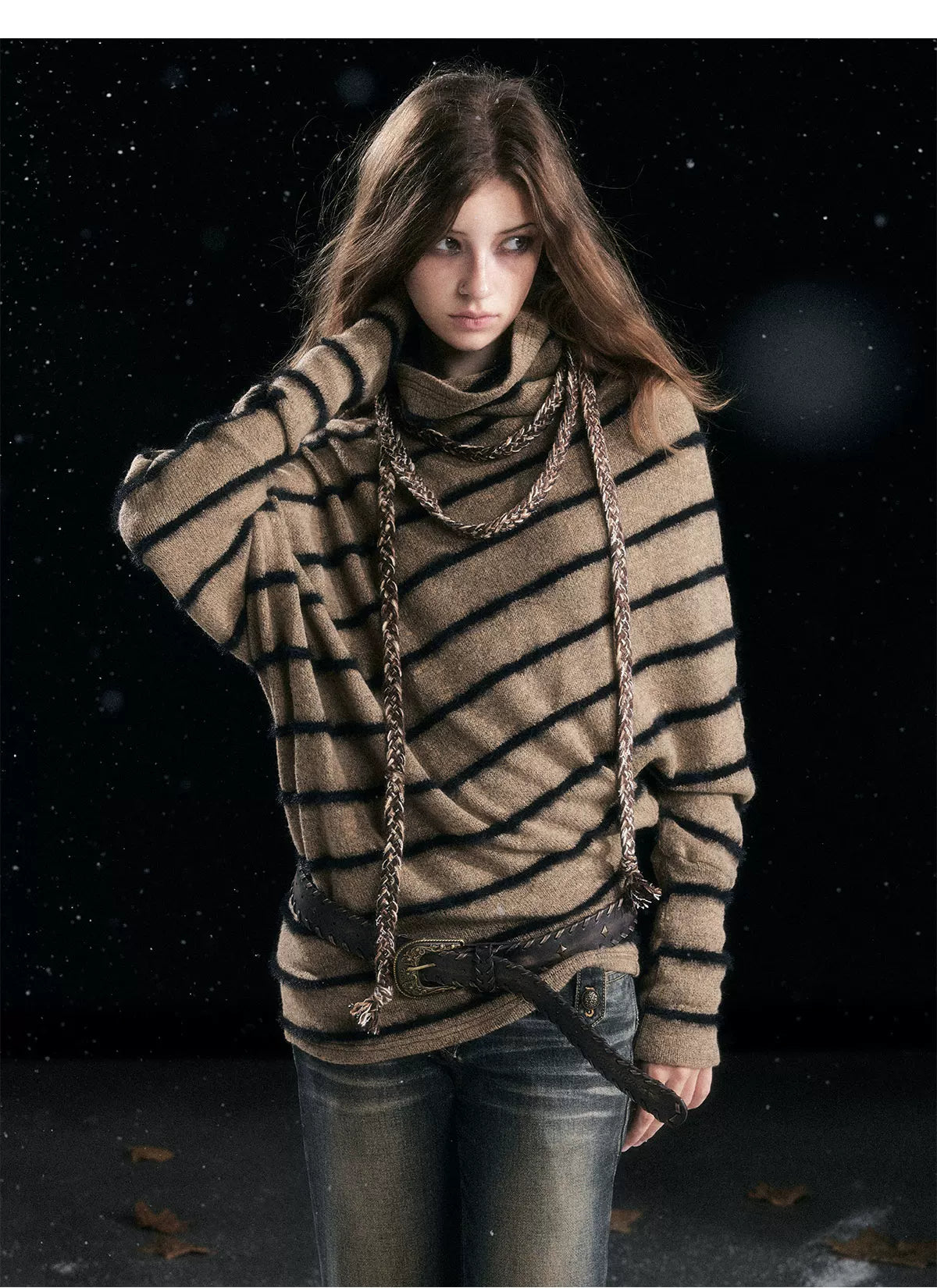Diagonal Stripe Batwing Sweater