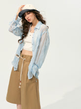 Blue Loose Fit Pleated Sheer Shirt - CHINASQUAD