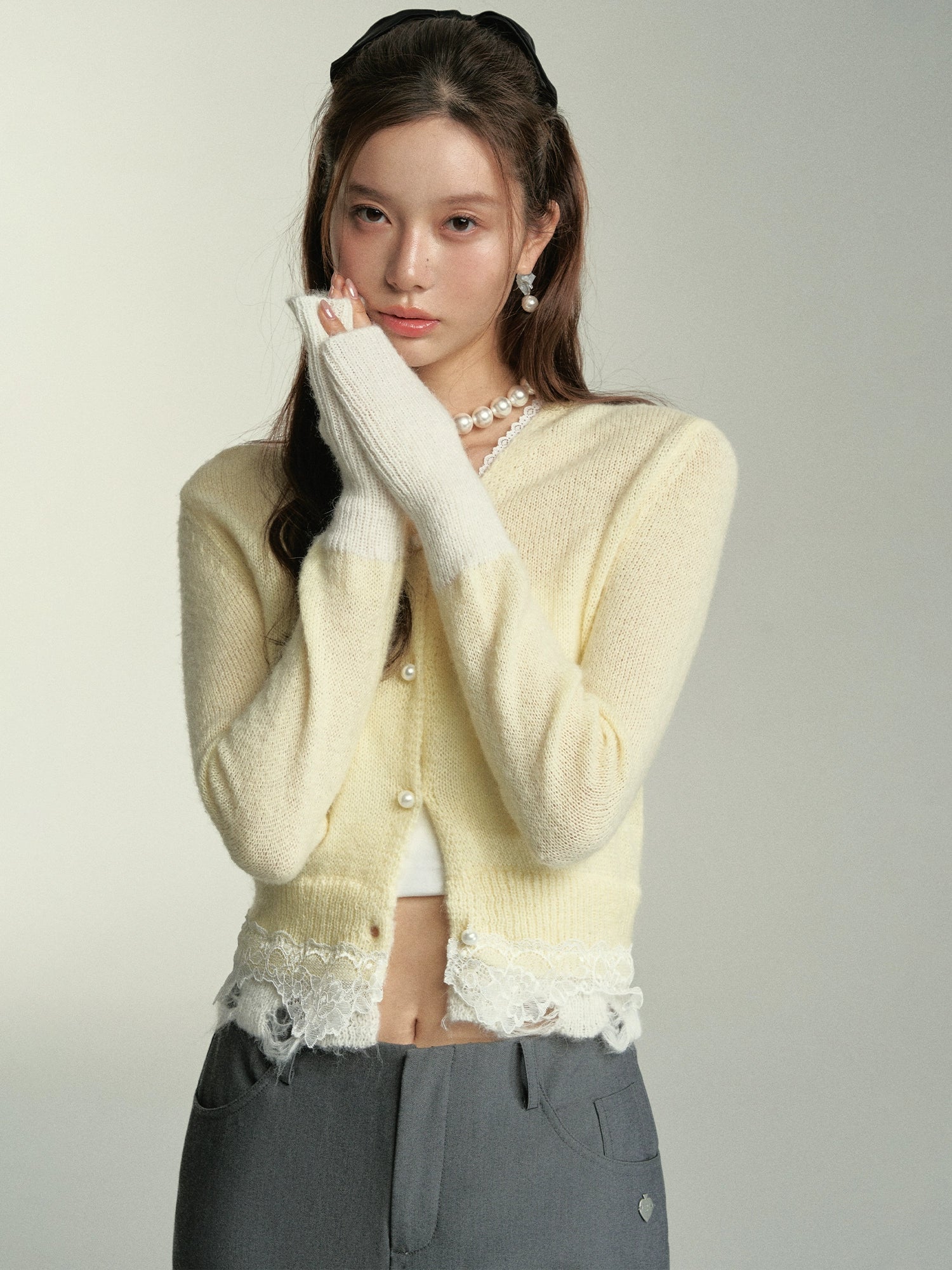 Light Yellow Lace Knit Cardigan - CHINASQUAD