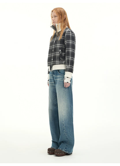 Whisker Sculpted Curved-Leg Denim Pants