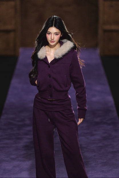 Faux Fur Hooded Cropped Hoodie &amp; Jogger Set