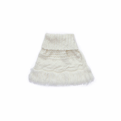 Cable Knit Fringed High-Neck Wool Blend Poncho