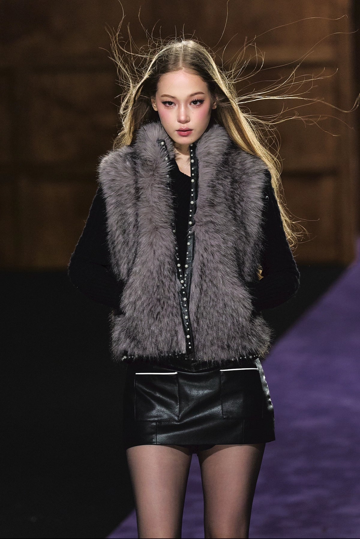 Beaded Faux Fur Layered Vest