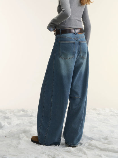 Washed Sculpted Loose-Fit Denim Pants