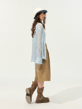 Blue Loose Fit Pleated Sheer Shirt - CHINASQUAD