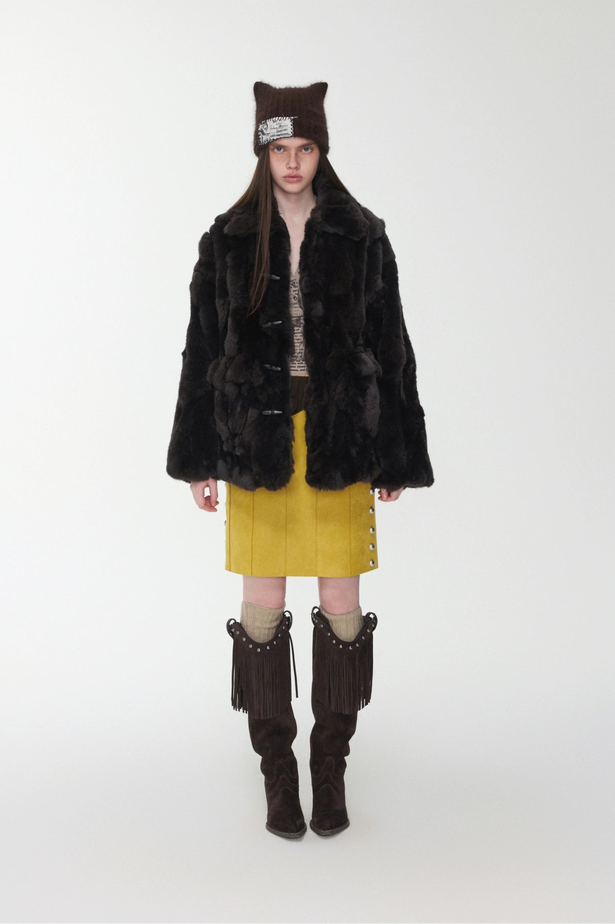 Heavycrafted Rex Rabbit Fur Panel Shirt Jacket