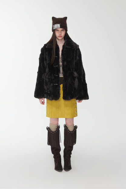 Heavycrafted Rex Rabbit Fur Panel Shirt Jacket