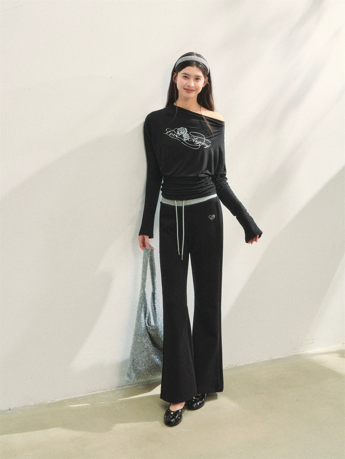 Contrast Color Tie-Waist Flared Casual Pants - CHINASQUAD