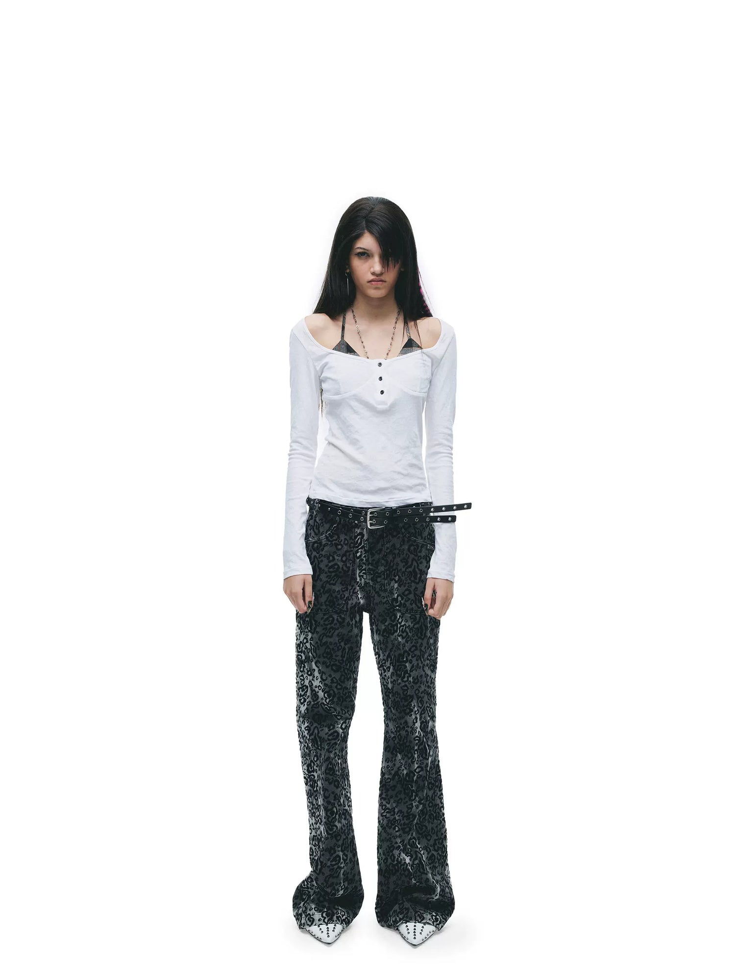 Y2K Grunge Washed Off-Shoulder Layered Long Sleeve Top