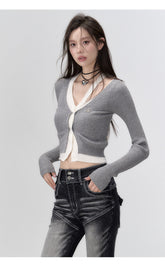 (Final Sale) 2-in-1 Long-sleeve Knitted Cardigan - CHINASQUAD