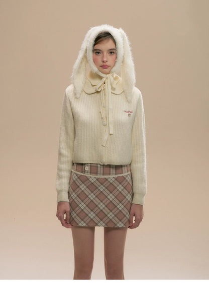 Pink Plaid Wool Mini Skirt