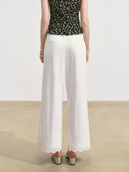 Solid-colored Breathable Lace Wide-leg Pants