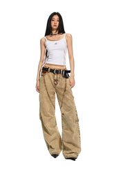 Brown Retro Loose-fit Wide-leg Jeans - CHINASQUAD