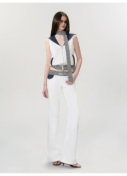 Nautical Stripe Panel Relaxed Flared Pants