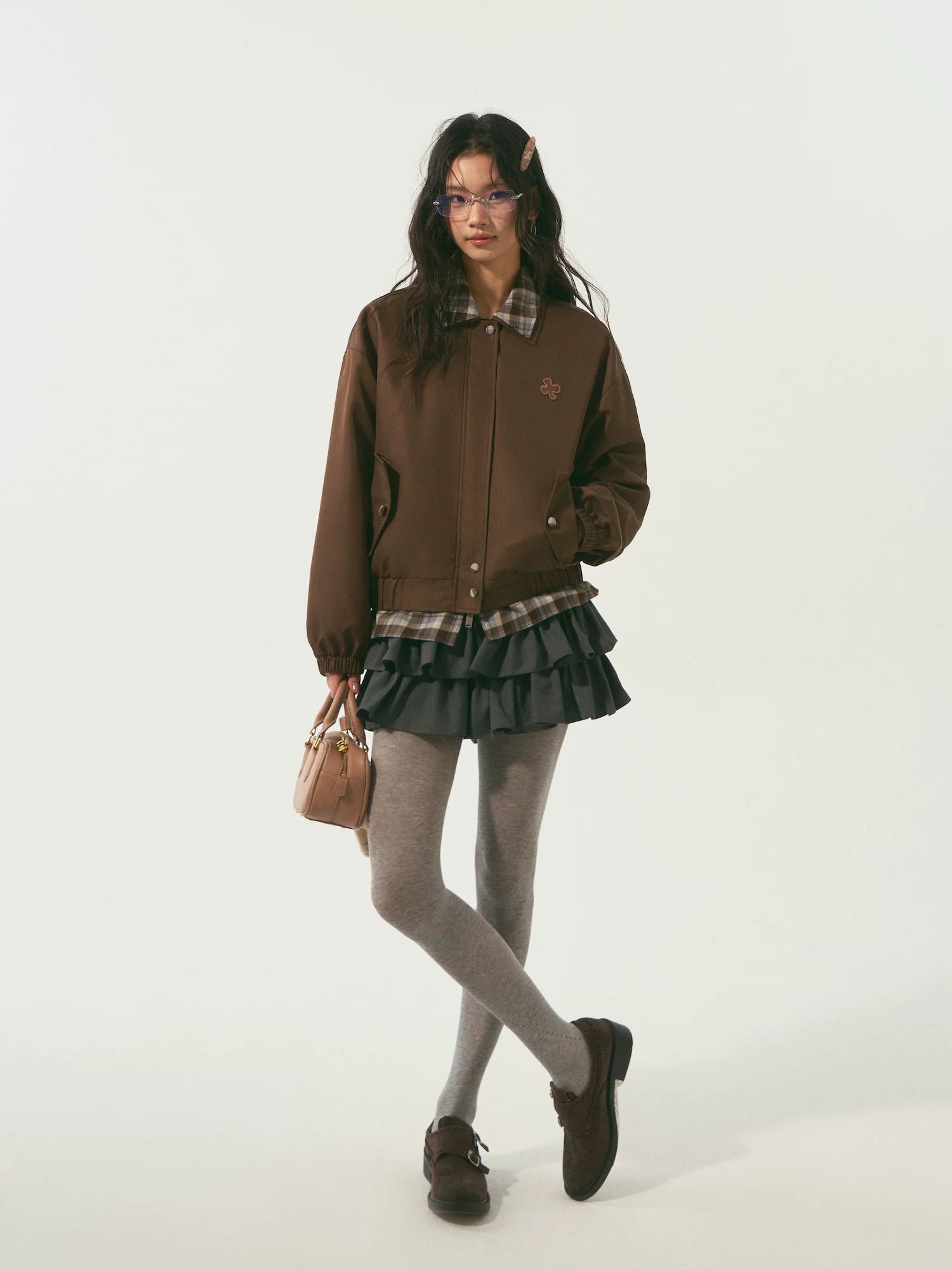 Double-Collar Plaid Patchwork Padded Jacket