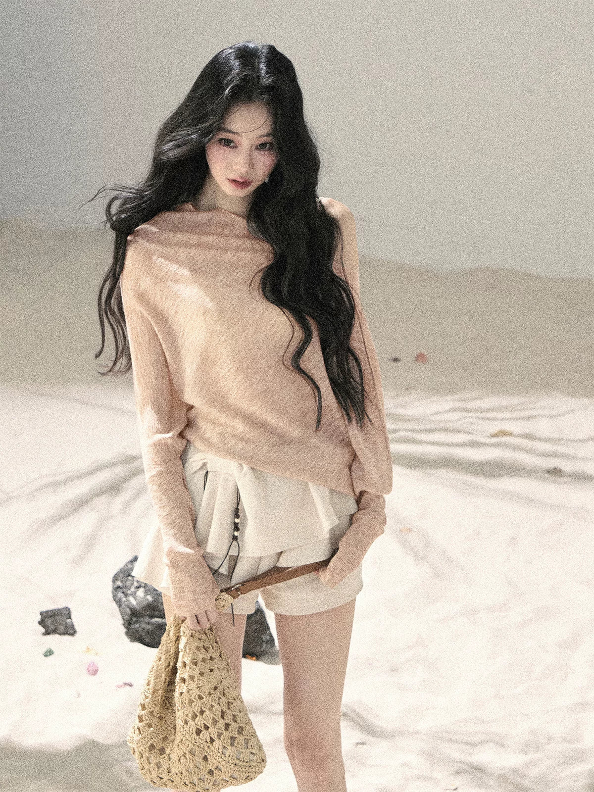 Sheer Off-Shoulder Sun Protection Knit Top Set