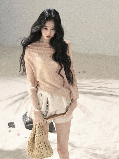 Sheer Off-Shoulder Sun Protection Knit Top Set