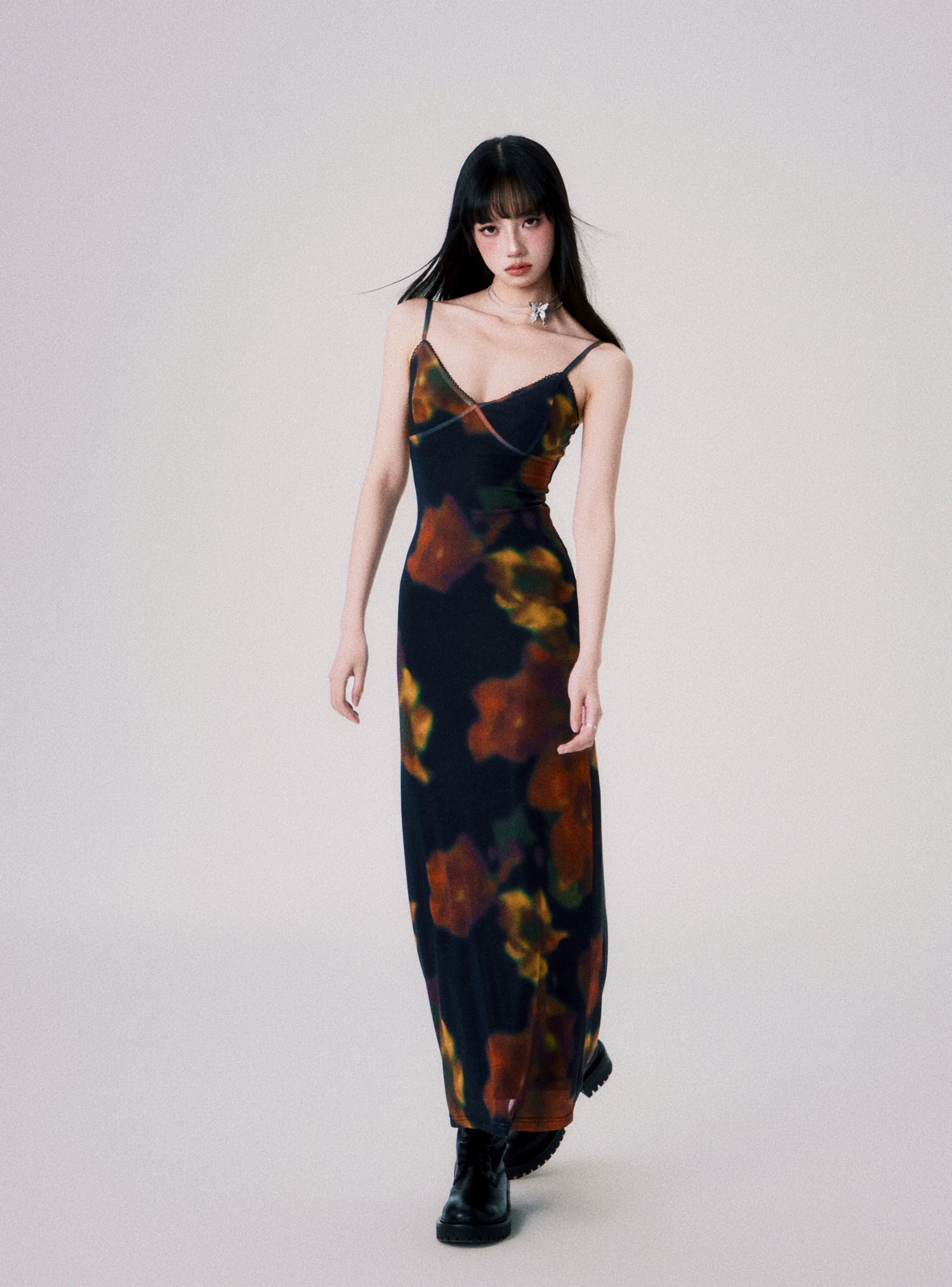 Vintage Printed Spaghetti-Strap Dress