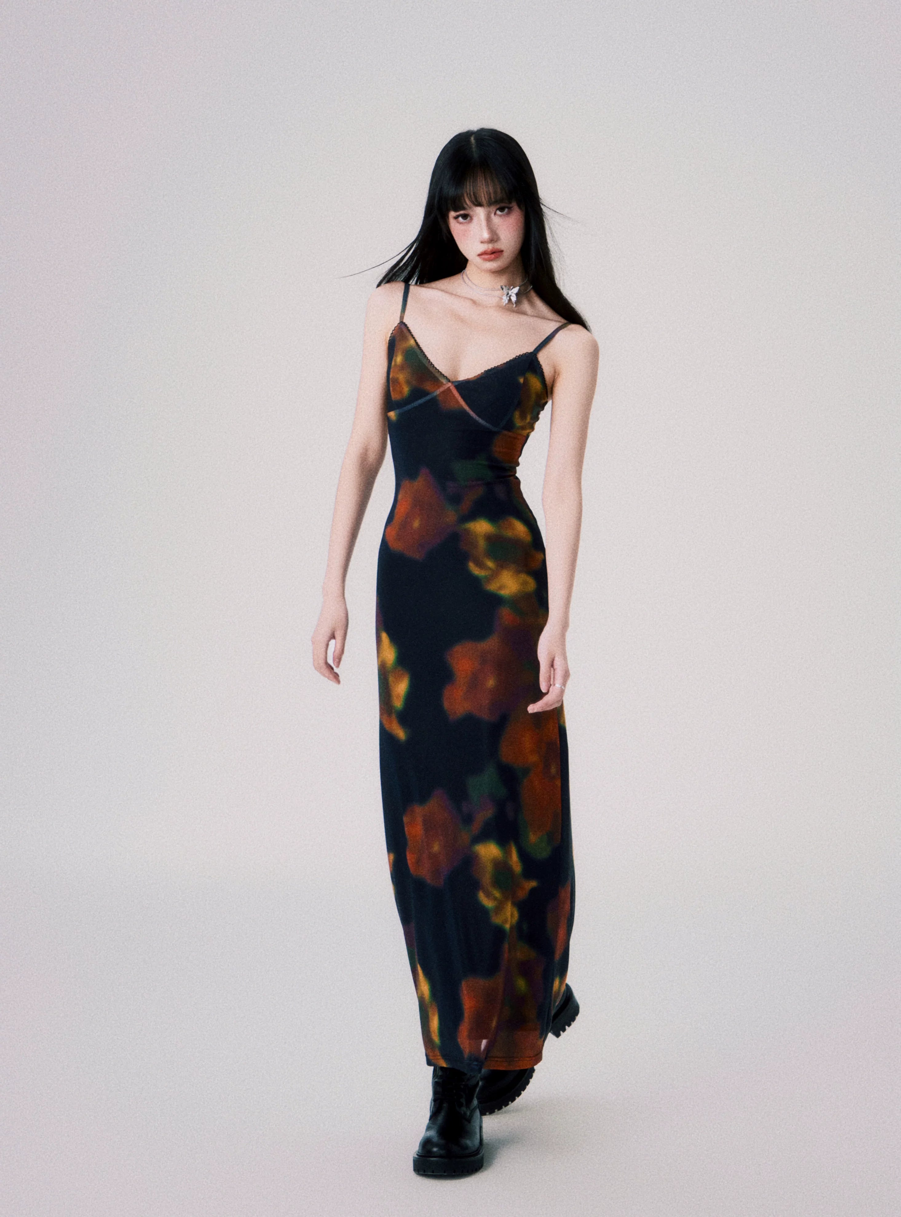 Vintage Printed Spaghetti-Strap Dress