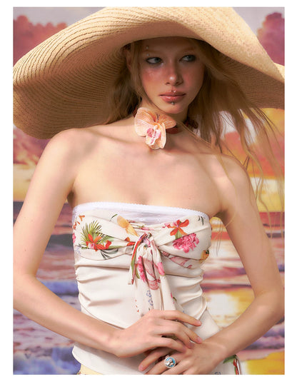 Printed Bandeau Top &amp; Mini Skirt Set