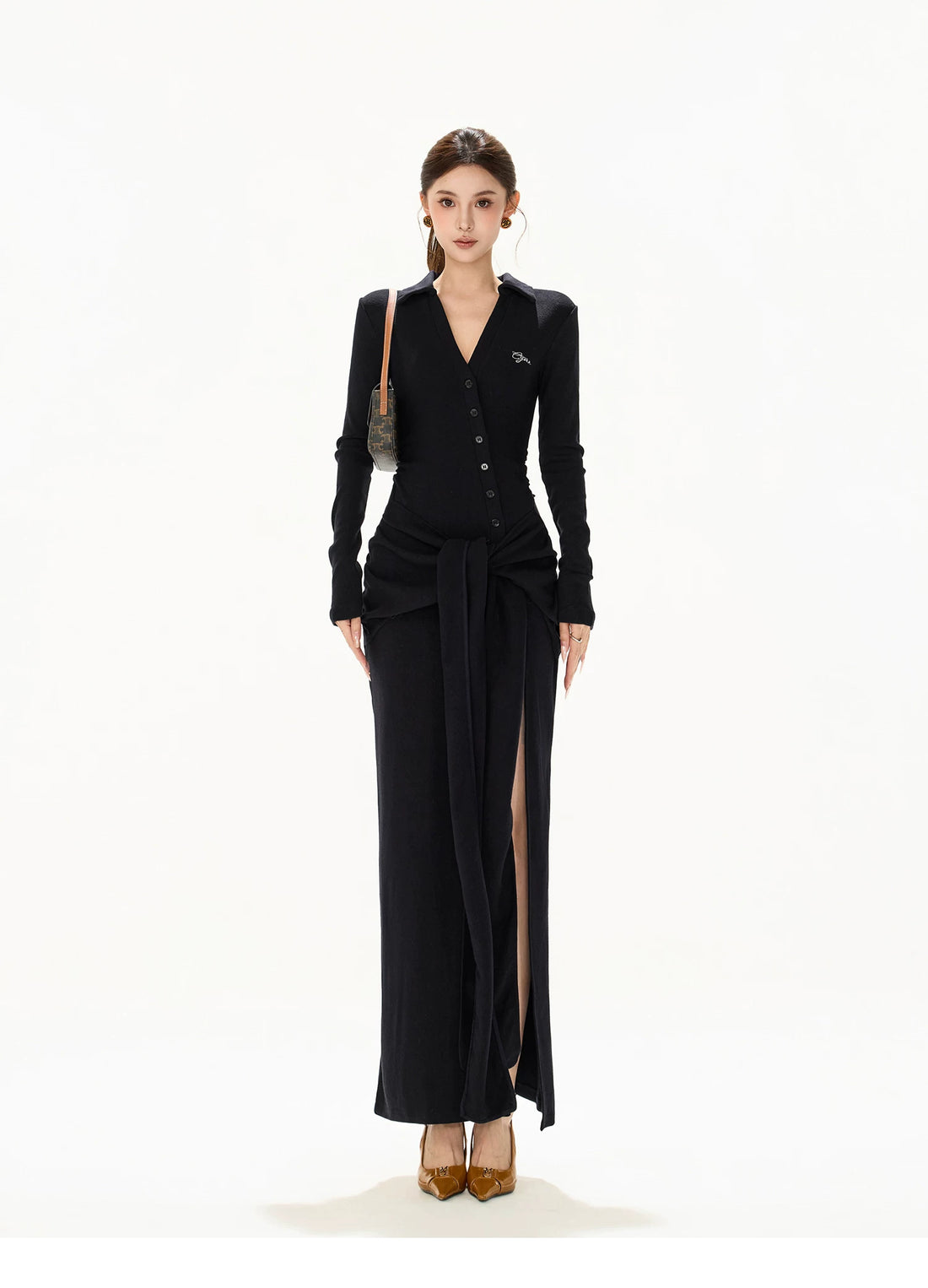 High-Slit Lace-Up Bodycon Maxi Dress