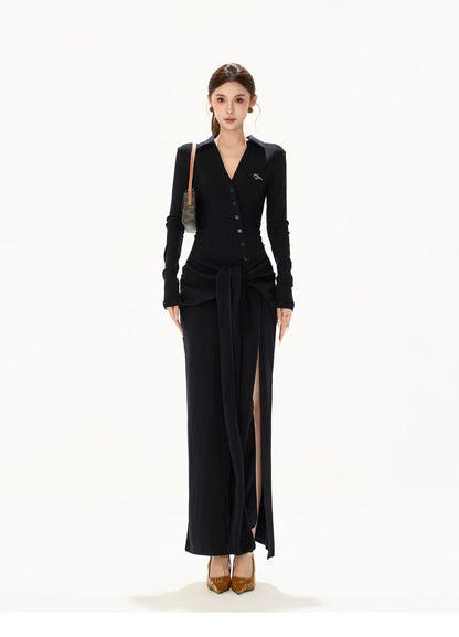 High-Slit Lace-Up Bodycon Maxi Dress